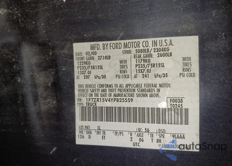 2000 Ford Ranger Xl/Xlt z USA, uszkodzony, nr VIN 1FTZR15V4YPB25559